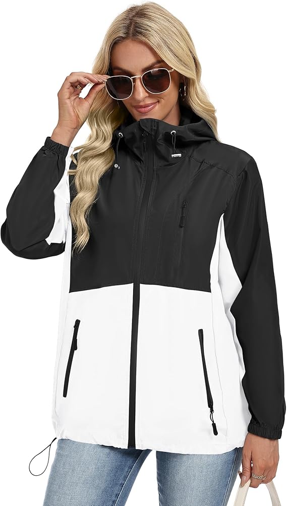 Women's Lightweight Rain Jacket Waterproof with Hood Packable Windbreaker Jacket for Women 