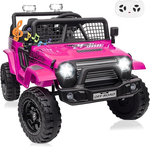 24V Ride on Toy, 4WD Power Truck Car 2 Seater w/Remote Control, Bluetooth Music, 5Mph, Spring Suspension, LED Light, Kids Electric Car 4x4 Wheel Birthday Gift for Boys Girls Toddler, Pink