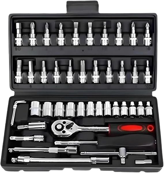 46Pcs Mechanic Tool Set, Tool Kit for Home, Drive Socket Ratchet Wrench Set, Socket Wrench Set for Auto Repairing and Household (black)
