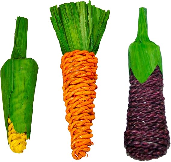 SunGrow Natural Veggie Chew Toys for Rabbits, 5.2 Inches, Woven with 100% Organic Material, Stimulate Your Bunny Rabbits, Bright, Entertaining and Safe for Chewing, 3 Pieces