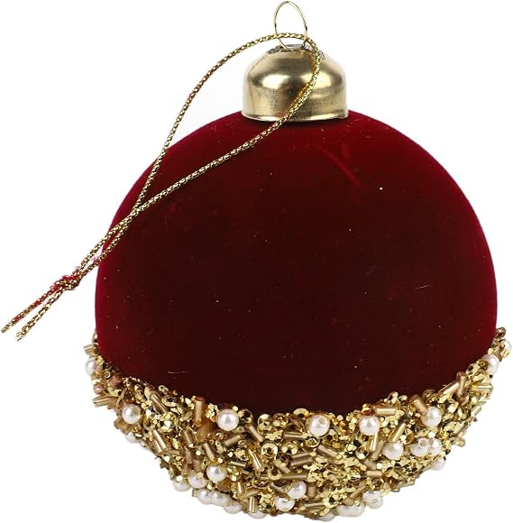 Velvet Christmas Balls Ornaments, Shatterproof Glitter Sequin Christmas Balls with Pearls, Red Velvet Christmas Ornaments for Home Xmas Wedding Party Halloween Holiday
