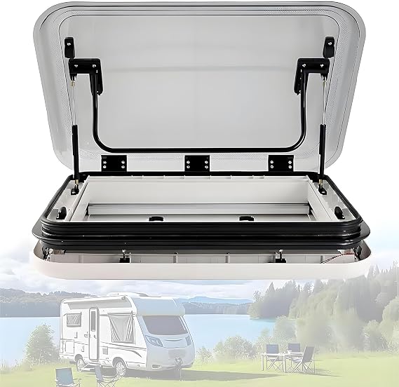 RV Skylight Roof Vent Hatch with Lamp, Net, and Sunshade for Caravan Motorhome Replacement