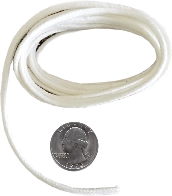 Firefly - 2.6mm Braided Cotton Oil Lamp Wick - 5 ft Round | 1/8 in Diameter, Fits 1/16 in Holder Hole, For Small Lanterns And Jar Candles, Cut To Length, White