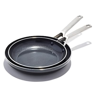 OXO Agility Series 9.5 and 11 Frying Pan Skillet Set, Ceramic Nonstick Cookware PFAS-Free Induction Suitable Quick Even Heating, Stainless Steel Handle, Chip-Free Rims Dishwasher and Oven Safe Black