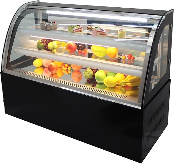 Countertop Display Refrigerator Cake Showcase Cooling Display Case Commercial Bakery Cabinet 220V with Yellow LED Light Rear Sliding Door