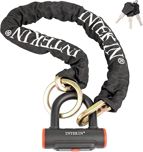 Motorcycle Lock 3.3FT/100cm Bicycle Chain Locks 8mm/10mm Thick Bike Lock Heavy Duty Security Chain Anti Theft with 16mm U-Lock for Bikes, Gates, E-Bikes