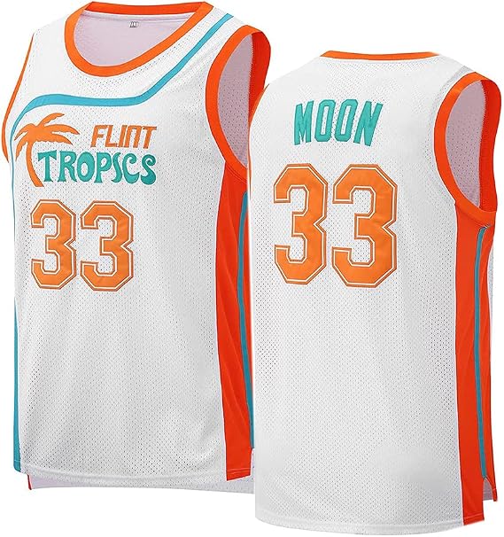 Men's #33 Moon Basketball Jersey S-L White, 90s Hip Hop Clothing,Stitched Letters and Numbers