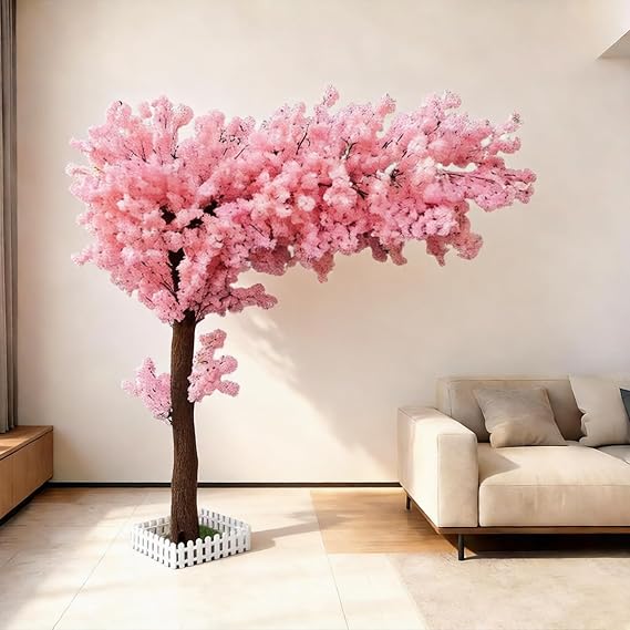 Artificial Cherry Blossom Trees, 3.9ft Faux Cherry Blossom Tree for Office Home Wedding Office Living Room House Indoor Outdoor Decor,Pink-3.9x3.5ft