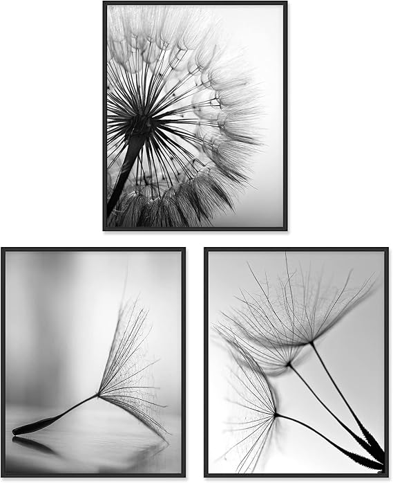Black and White Wall Art Prints Posters Minimalist Decor, 8x10 Canvas Prints Unframed Set of 3, Plant Posters Aesthetic for Living Room