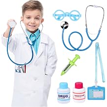 Doctor Costume Kit for kids Dress up &amp;amp; Pretend Play Educational Toys with Doctor Coat, Stethoscope &amp;amp; Medical Set Birthday Gifts for Toddler Boys Girls Age 3 4 5 6 7 8 Years Old