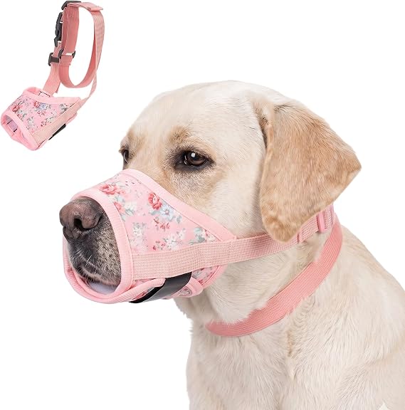 Dog Muzzle, Soft Printed Mesh Puppy Muzzle for Grooming Training