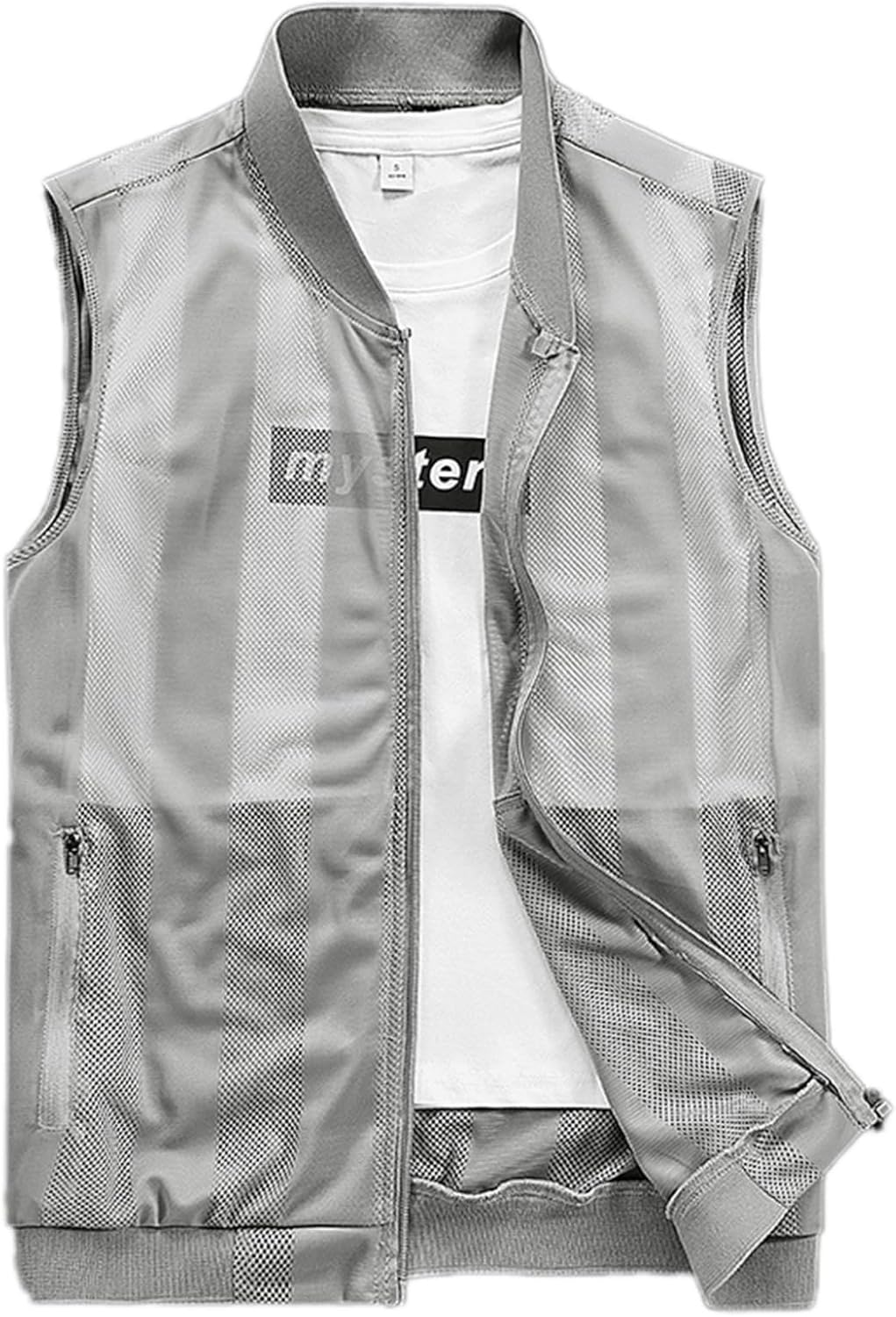 Mens Summer Vest Casual Lightweight Breathable Mesh Cycling Travel Zip Vest