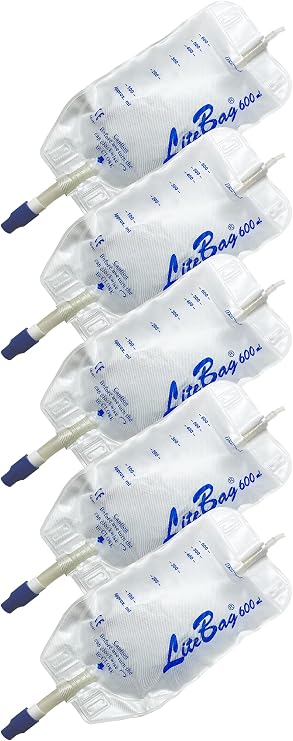 LiteBag Urine Drainage Bag, 600mL with Anti-Reflux Valve, 50cm Silicone Tube and Cloth Backing 1300/0061 (5)