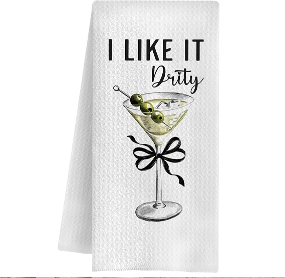 Dirty Martini Gifts Kitchen Towels, Gifts for Martini Cocktail Lovers Dish Tea Towels, I Like It Dirty Cocktail Decorative Hand Towel for Kitchen Bar Cart, 16x24 Inch