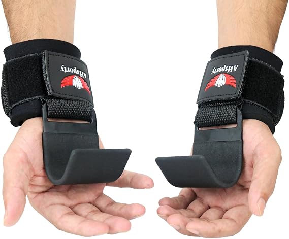 Gym Weight Lifting Hooks with Padded Workout Wrist Straps for Men & Women - Reinforced Metal Hooks for Deadlifts, Powerlifting, Shrugs, Pull-Ups - Lift Heavier Weights with Confidence