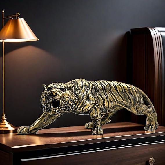 15.5 Inch Large Tiger Statue Figurine Sculpture Collectible Gifts for Tiger Lover Office Home Decor Desk Accessories Decoration Garden Figurines Outdoor Decor Bronze