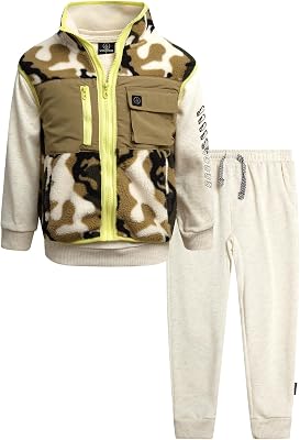 Volcom Boys Outerwear Set - 3 Piece Boys Fashion Activewear Set Puffer Vest, Hoodie Sweatshirt and Jogger Pants 12M-7