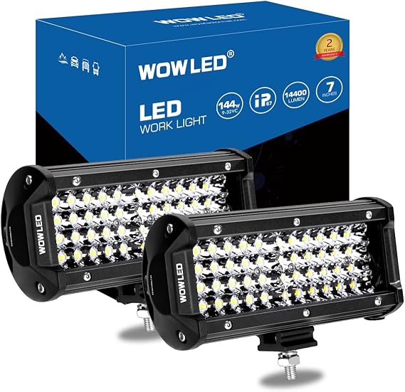 Spot Work Lights, 2Pcs 7" 4 Rows LED 14400LM 6000K Waterproof Off Road Driving Lights for Camp Trucks 12V 24V