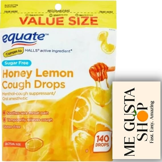 Cough Drops Sugar Free Honey Lemon Equate 140 Count (Pack of 01) Dietary Supplement + me Gusta Sticker