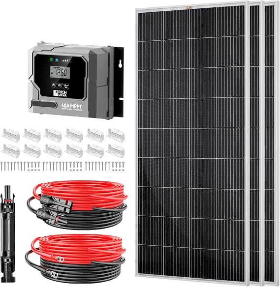 RICH SOLAR 600 Watt Solar Kit Contains 3 High Efficiency 200W Monocrystalline Panels with 9 busbars and 40A MPPT Controller