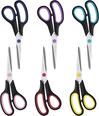 Scissors, BOOMIBOO 8 All Purpose 6 Pack - Comfort-Grip Scissors for Office Desk Accessories Sewing Fabric Home Craft School Supplies, TeacherClass Supplies, RightLeft Handles