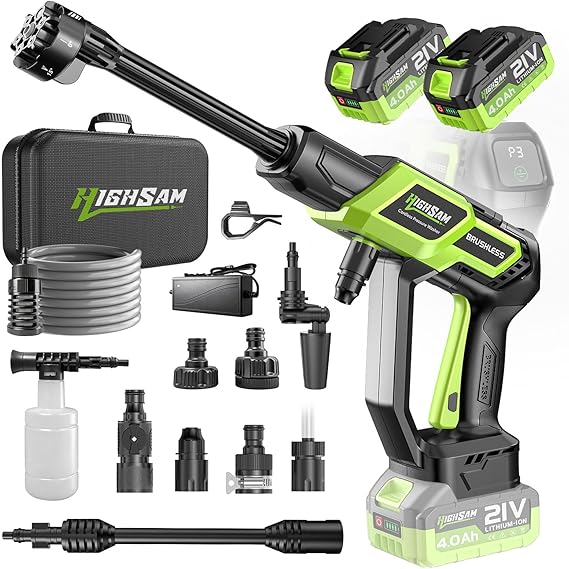 Cordless Pressure Washer, 3000W Brushless Motor Max 135Bar 20L/Min, Portable Pressure Washer With 2×4.0Ah Batteries, 6-in-1 180° Rotating Nozzle, Jet Wash Power Washer For Car And Home Cleaning