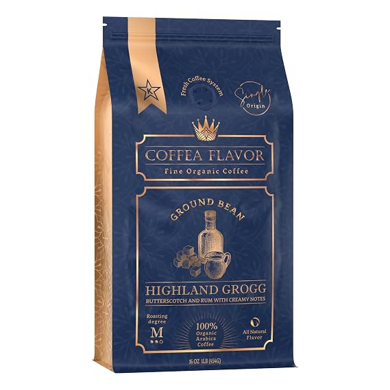 Organic Ground Coffee Medium Roast (16oz) - Low Acid and 100% Arabica - Single Origin, Fair Trade and USDA Certified - Highland Grogg Naturally Flavored Coffee Ground Without Artificial Sweeteners