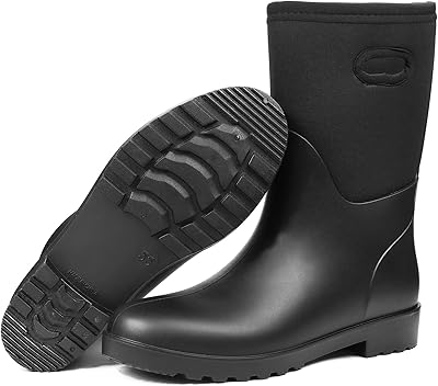 DKSUKO Women Rain Boots Waterproof,Rubber Short Mid Calf Pull on Snow Mud Shoes