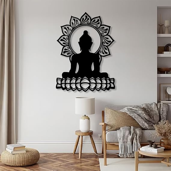 Metal Buddha Wall Decor, Buddha Metal Wall Art, Buddha Wall Art, Zen Art Wall Decor, Meditation Wall Art, Spiritual Wall Decor, Metal Wall Art, Wall Decor Living Room (Black, 39x53in|100x135cm)