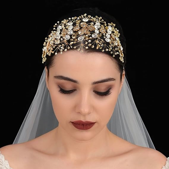Wedding Headpiece for Bride, Bridal Hair Accessories(Champagne)