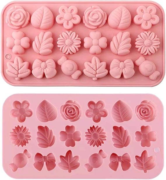 Flower Mold Set, 2 PCS Daisy Tulip Flower Chocolate Molds, 9 Unique Patterns Non-Stick Silicone Moulds for Chocolate Candy Ice Cubes Jelly Pudding Soap Cookies Wax Melts, Molds for DIY Desserts