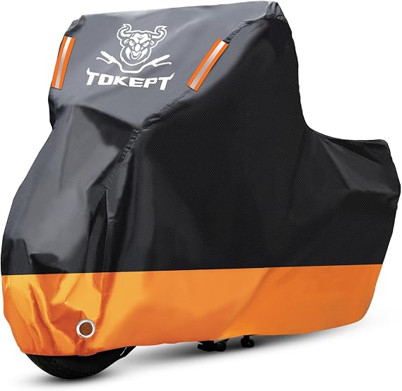 Motorcycle Cover, All Season Waterproof Outdoor Indoor Scooter Shelter Protection with 2 Reflective Strips for Up to 116 Harley-Davidson, Honda, Yamaha, Suzuki, Kawasak