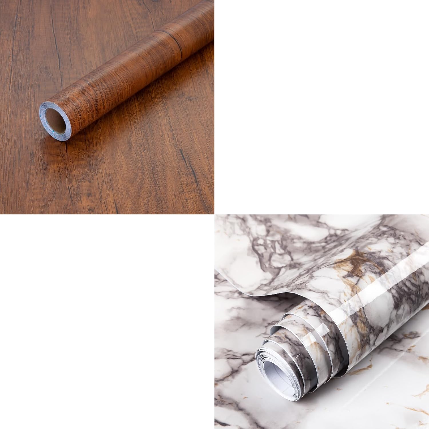 Decoroom Bundle with Wood Grain Wallpaper 17.71x394 and Marble Contact Paper 17.71x196'