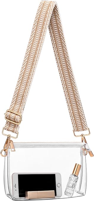 BS-VOG Clear Purse for Stadium Events, Clear Bag for Women Adjustable Strap | Holds Phone, Wallet & Essentials, Water-Resistant PVC, Lightweight, for Concerts, Stadium Events, Festivals