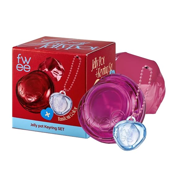fwee Glowy Jelly Pot + Keychain SET | Dewy Jelly Lip & Blush Color, Tinted Glow Jelly Balm, Dewy Buildable Finish Berry Jam (Peony Pink) | 0.14 oz