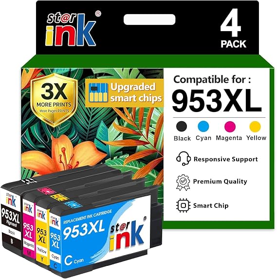 Starink 953XL Multipack Printer Cartridges Compatible with HP 953 XL 953XL for HP Officejet Pro 7720 8710 8715 8730 8210 8720 7740 8725 8218 8740 Printers Yellow Black Cyan Magenta Pack of 4