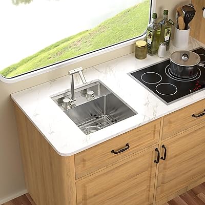 RV Kitchen Sink - 18x15x9 Undermount Bar Sink with Faucet 16 Gauge Stainless Steel Singel Bowl Outdoor Small Prep Sinks with Dust-proof Cover Plate, For Outdoor & RV #TLRV-0009
