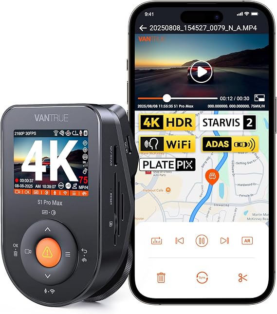 Vantrue S1 Pro Max 4K Dash Cam Front, STARVIS 2 HDR Night Vision