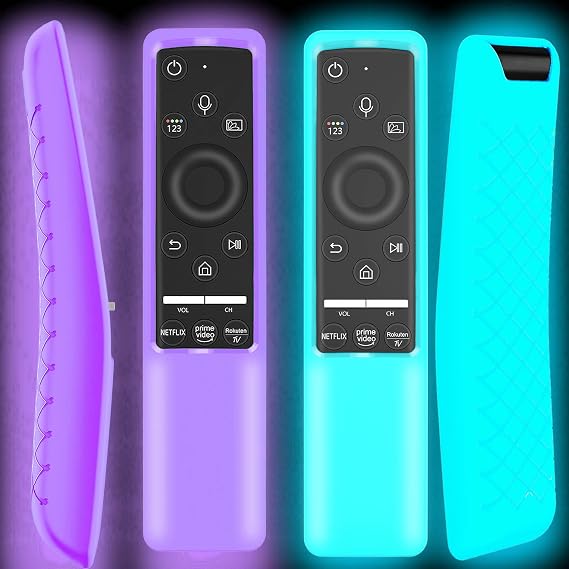 2 Pack Remote Case Glow in The Dark Compatible with Samsung Smart TV Remote Controller BN59 Series, Silicone Cover Protector Shockproof Anti-Slip Remote Skin Sleeve (Glow Purple and Sky)