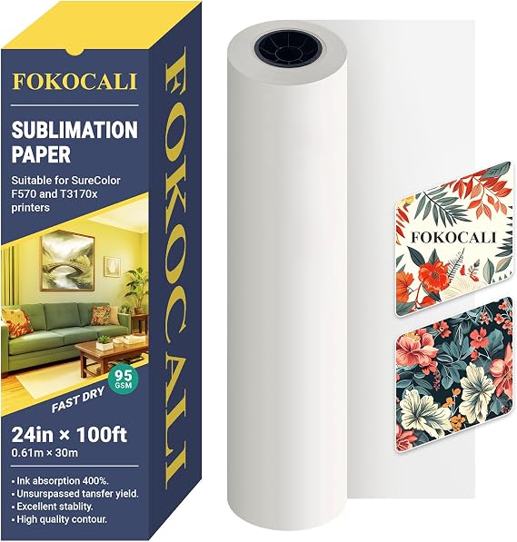 95gsm 24in x 100ft Dye Sublimation Paper for SureColor F570 Printer, Fast Dry Dye-Sublimation Paper Roll 2" Core