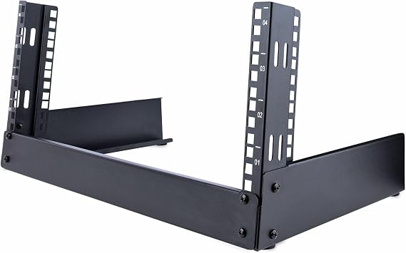 2-Post 4U Desktop Server Rack, Small Open Frame 19in Computer Rack, Compact Network Rack for AV / Studio / Data / IT Equipment, Free Standing Two-Post Home/Office Rack (RK4OD)