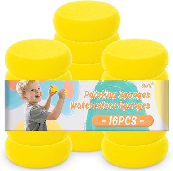 Sukh 16PCS Round Painting Sponges - Pottery Clay Sponge Set for Watercolor Acrylic Art, Ceramic Craft Tools, Studio Classroom Use