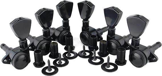 Guyker Guitar Locking Tuners (3L + 3R Handed) - 1:21 Models Rear Lock String Tuning Key Pegs Machine Head with Trapezium Handle Replacement for Electric, Folk or Acoustic Guitars - Black
