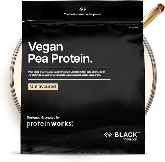 Protein Works | Vegan Pea Protein - Black Innovation, Unflavoured, Premium Vegan Protein, Pea Protein Isolate, 24g Protein Per Serving, Low Fat, Low Carbs, Plant-Based & Natural, 33 Servings, 1kg