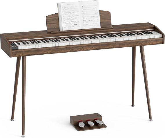 88 Keys Full Size Digital Keyboard Piano with Adjustable Light,Weighted Keys Hammer-action Electronic Piano Keyboard,3 Pedal,Full-featured Keyboard for Beginner,Kids,Adults,Chocolate Brown