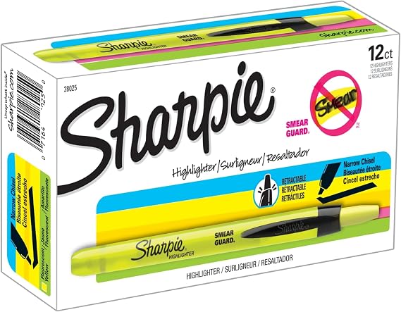Sharpie Retractable Highlighters, Chisel Tip, Fluorescent Yellow, 12 Count