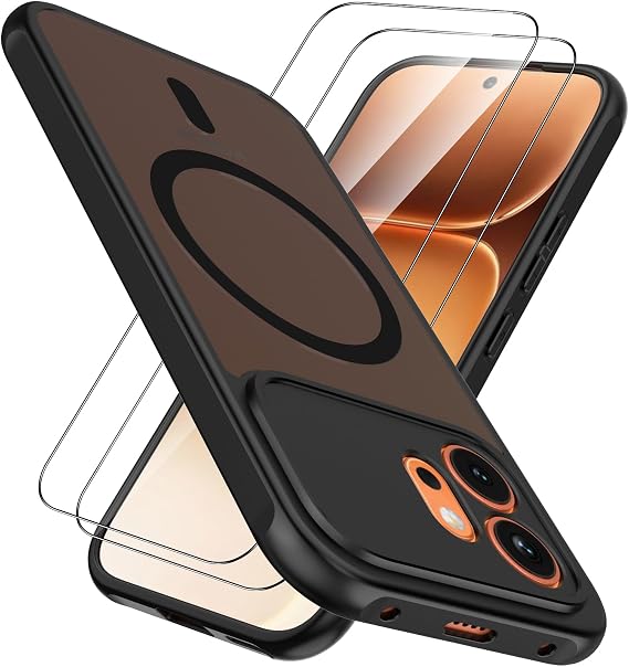 AOKUMA for Honor 600 5G Case with 2 Pack Screen Protector,[Not for Honor 600 Pro] Compatible with MagSafe,Shockproof Protective Cover,Military-Grade Translucent Matte Back Phone Case(Black)