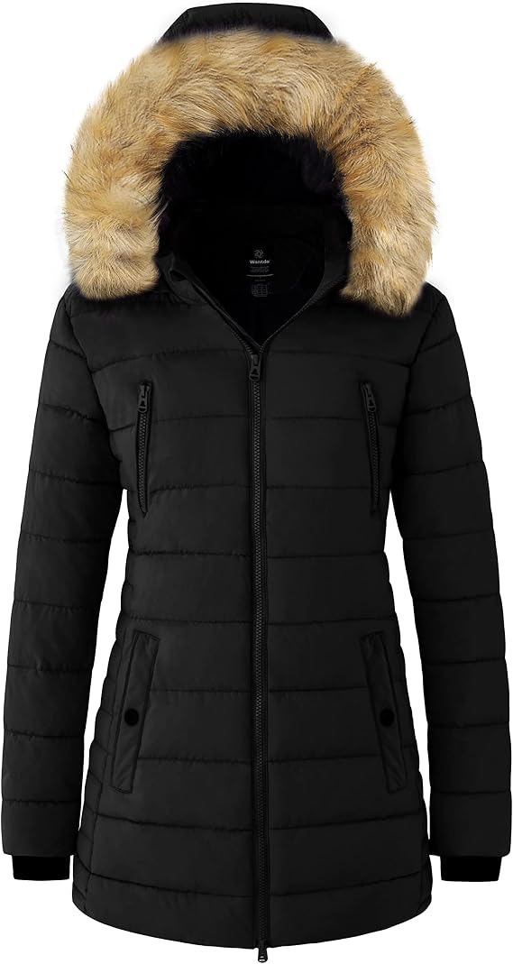 wantdo Women's Warm Winter Coat Heavy Puffer Jacket Faux Fur Hood