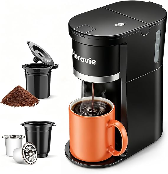 Small Single Serve Coffee Maker, One Cup Coffee Machine for K-Cup & Grounds