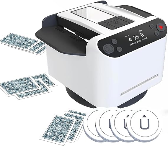 2-in-1 Automatic Card Shuffler and Dealer Machine, 360° Rotating Card Dealer,Playing Card Dispenser with 4 Wireless Dealer Buttons for Texas Holdem, Uno Card Game, Blackjack,B